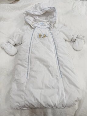 Cozy White Hooded Baby Snow Suit with Mittens